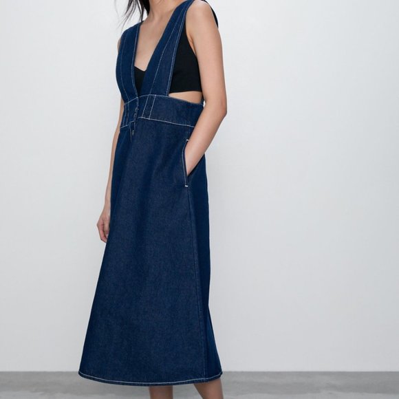 Zara Dresses & Skirts - NWT ZARA pinafore dress denim + side pockets